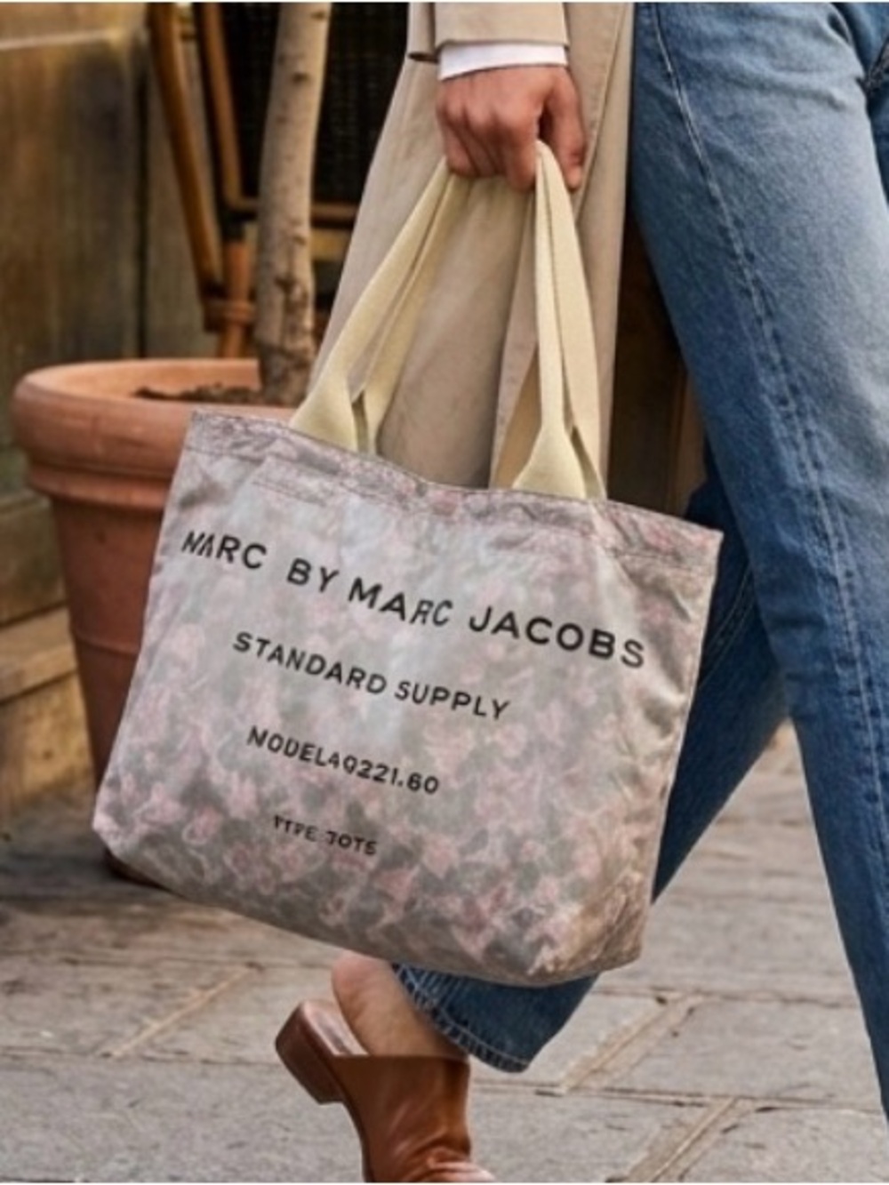 Marc by Marc Jacobs Pink Floral Canvas Tote with Cream Handles